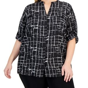 Calvin Klein Plus-Size (Size 2X) Mandarin-Collar Roll-Tab White Women's Top